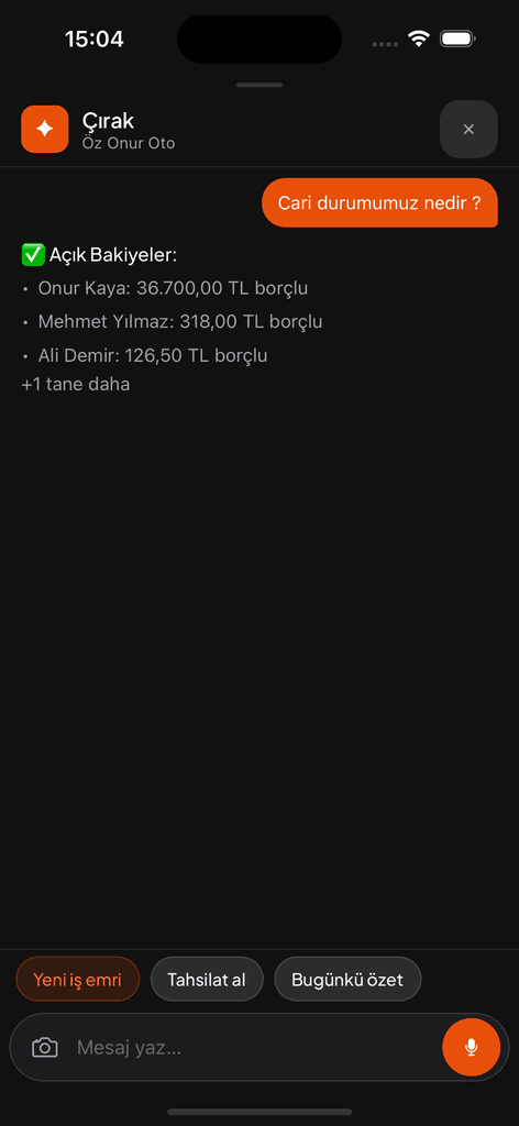 Dijital Çırak AI asistan ekranı